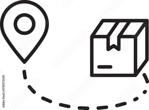 Delivery route from location to package destination icon