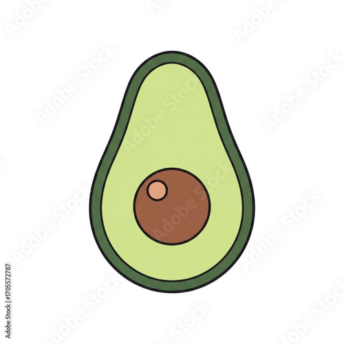 Simple illustration of a halved avocado with a pit.