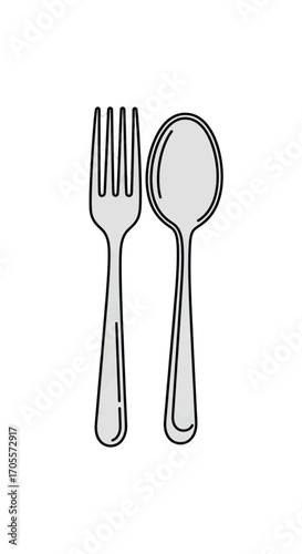 Simple Line Art Illustration of a Fork and Spoon.