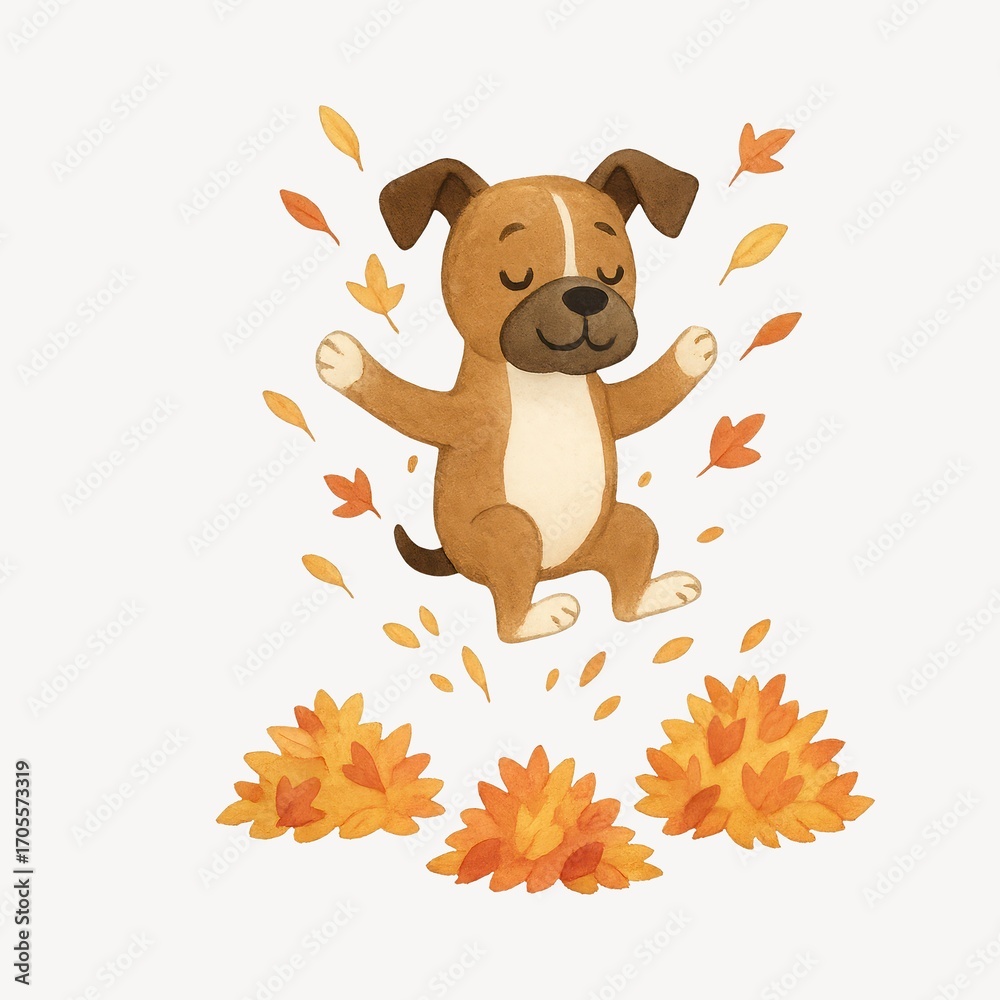 Obraz premium Joyful puppy playing with leaves.