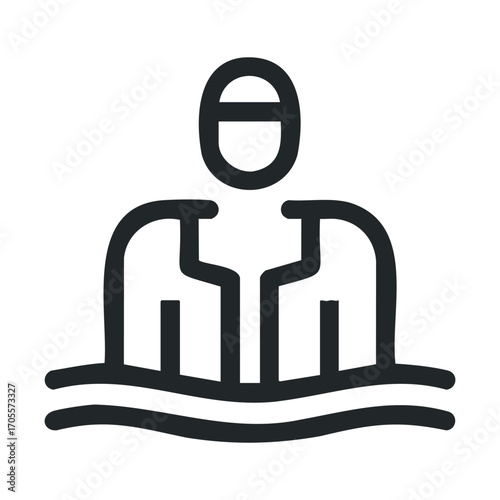 Swimming lesson for beginners accompanied by an instructor. Vector illustration