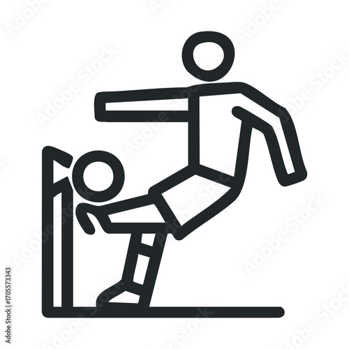 Player kicking soccer ball during practice in urban setting. Vector illustration
