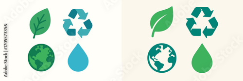 Eco friendly symbols for environmental protection, sustainable living, global conservation, recycling, natural resources, and green energy concepts