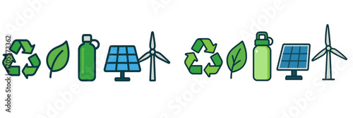 Contemporary environmental sustainability visuals featuring renewable energy sources and eco-friendly elements for green initiatives