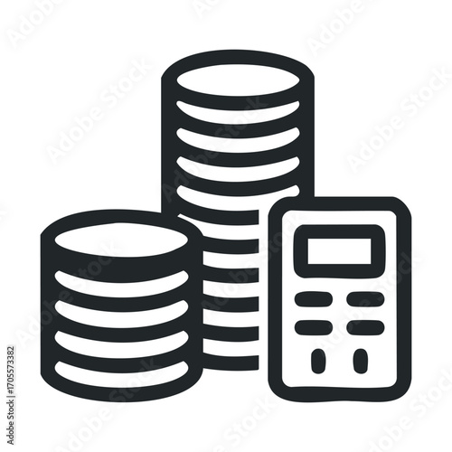 Financial calculation with coins and calculator for budgeting. Vector illustration