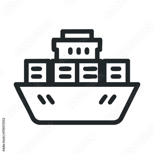 Cargo ship transporting goods across the ocean in trade. Vector illustration