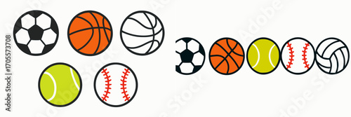 Vibrant collection of popular sports balls for various athletic games and active recreational pursuits and competitive play
