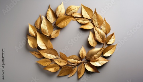 Golden Leaves Arranged In Wreath Shape On Clean Backdrop