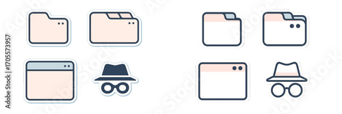 Modern digital privacy, data management, and web browsing interface icons for applications and websites