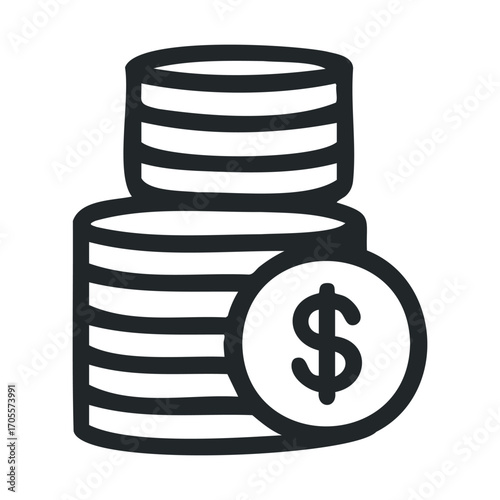 Coins and dollar symbol representing savings and wealth concept. Vector illustration