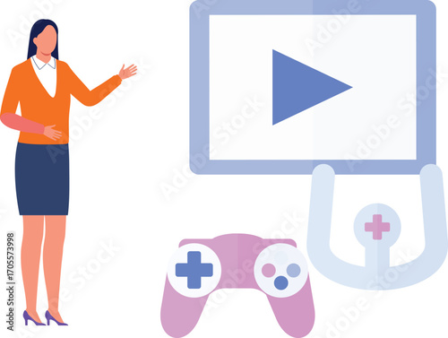 Businesswoman introducing video games