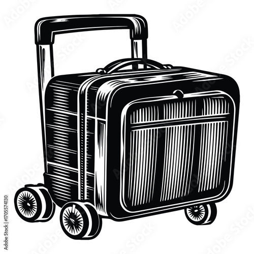 Vintage Suitcase Rolling Luggage Retro Travel Bag Design on White Background