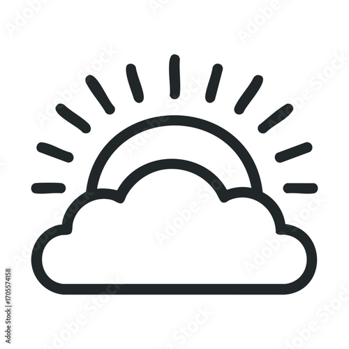Bright sunrise over clouds with radiant sunbeams for design use. Vector illustration