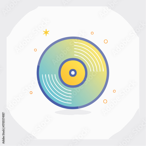 Illustration of a vintage vinyl record with radial lines and a gradient color scheme