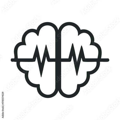 Brain health concept with heartbeat line and artistic design. Vector illustration