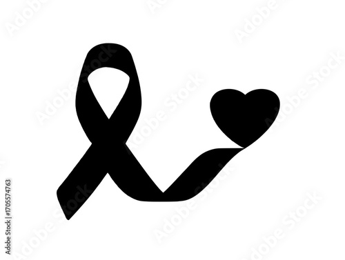World AIDS Day awareness symbol: red ribbon and heart vector logo isolated on transparent background, PNG cutout for charity campaign design.