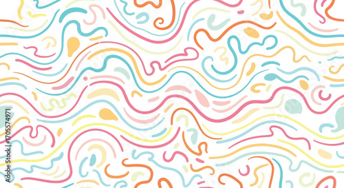 Colorful Abstract Hand Drawn Wavy Line Seamless Pattern Background for Creative Art, Kids Design, Fabric and Wallpaper