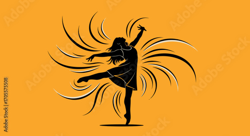 Captivating ballet dancer silhouette in a dynamic pose. A symbol of elegance and artistic expression, perfect for dance studios or creative design projects.