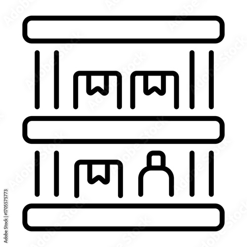 A line style icon showing storage shelf