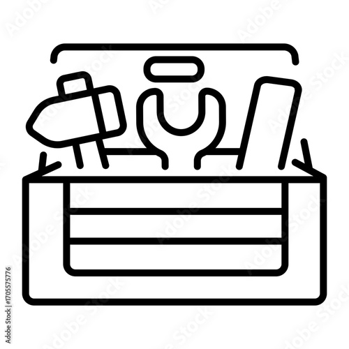 An outline style icon depicting toolbox