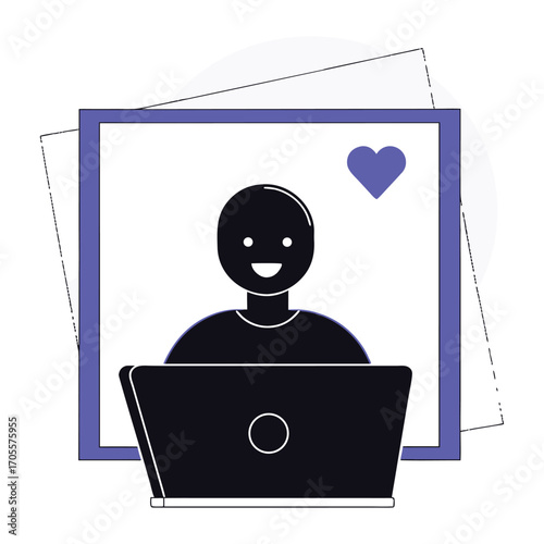 Happy Customer Using Laptop Computer Software Online Service Support on White Background