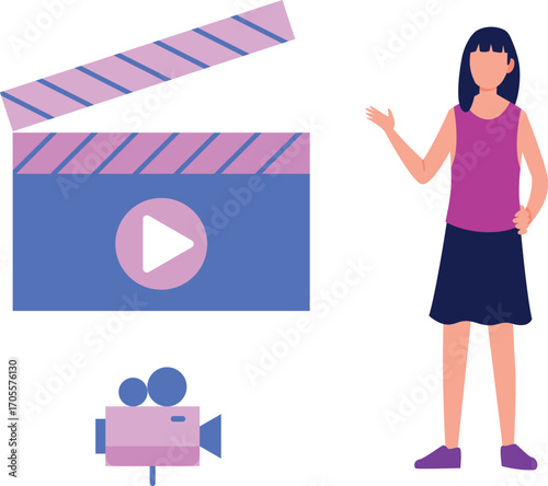 Girl showing video player and movie maker