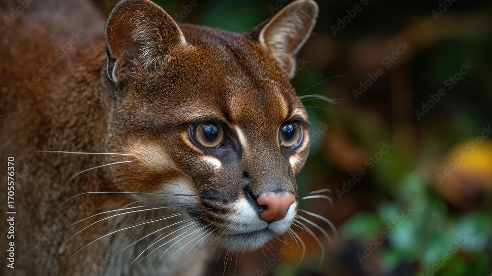 Fototapeta premium Vivid Closeup of an Asian Golden Cat Temmincks Cat showcasing Intense Expression, Ideal for Emotional Campaigns or Highquality Artwork.