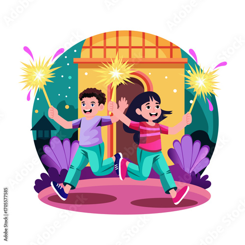 An illustration of sparklers designed in flat style