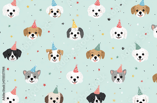 Seamless Pattern of Cute Puppy Faces