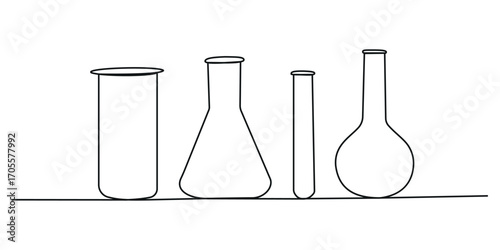 Laboratory glasses in continuous one line drawing. Vector illustration chemistry and biology for lab experiment Editable stroke.
