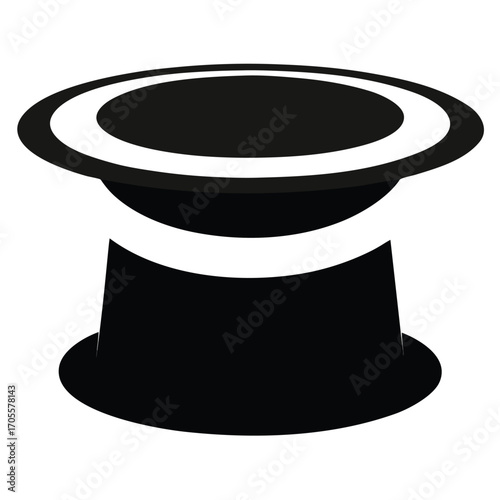 Black Silhouette of a Top Hat with a Wide Brim and a White Ring Detail vector illustration