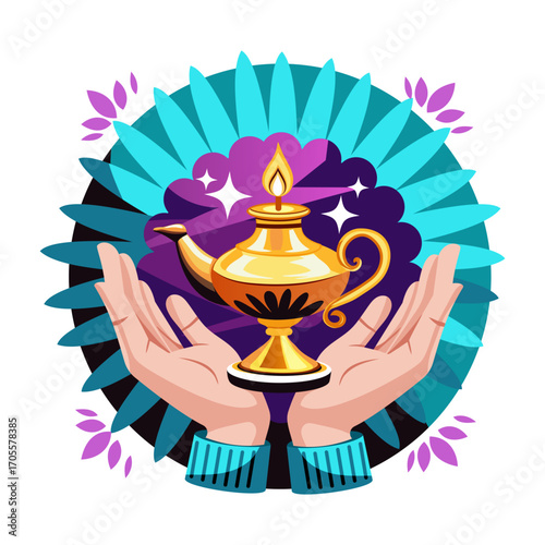An illustration of traditional lamp designed in flat style