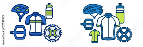 Cycling sport and recreation equipment flat icons for active lifestyle