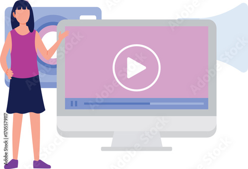 Woman playing video on computer