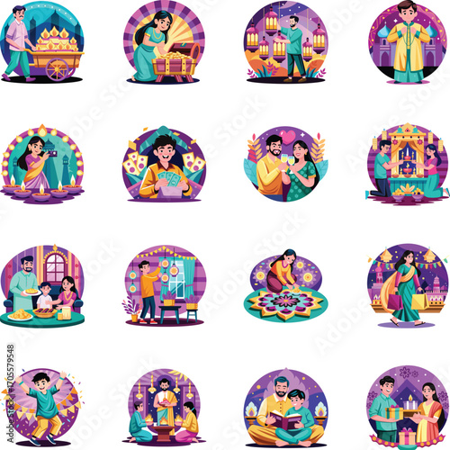 Collection of Diwali Festival Flat Illustrations 


