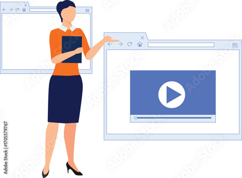 Young lady introducing video player