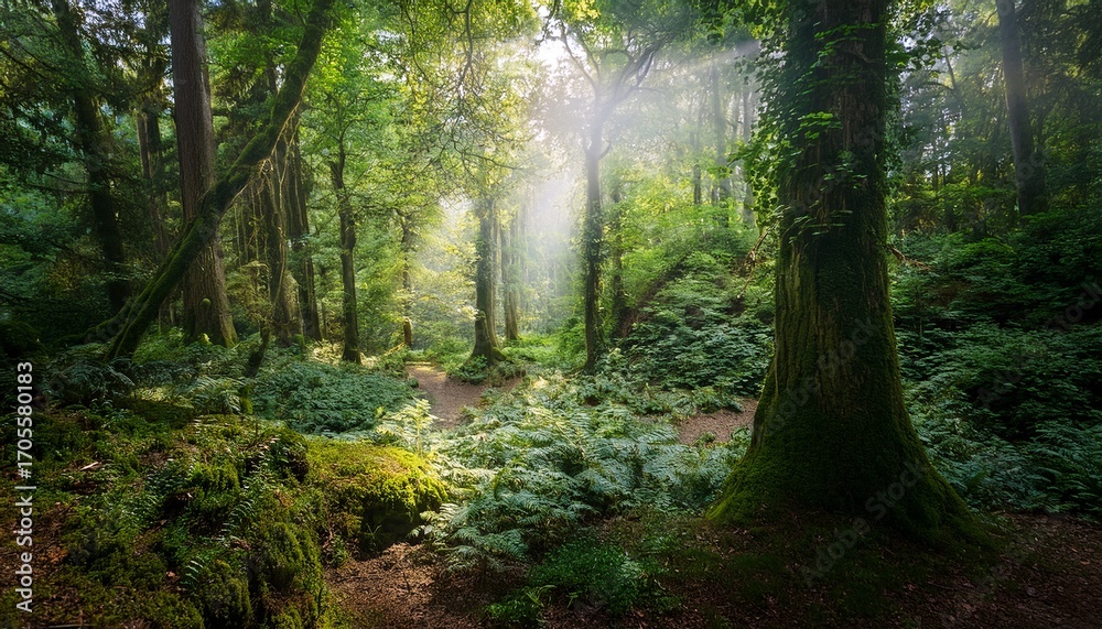 Obraz premium Ethereal Forest Scene With Framed Light And Lush Greenery