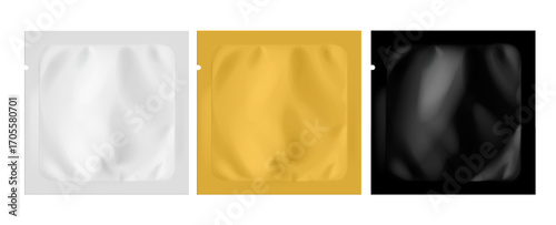 Set of Blank template Realistic White, black and gold color Packaging Foil for cosmetics. Vector illustration.