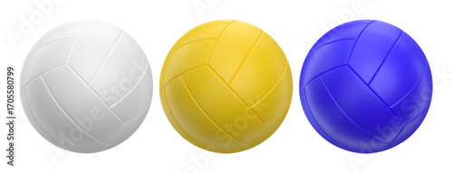 set of 3d volleyball ball icon. Ball white blue yellow. 3d vector render Symbol or emblem football . Vector illustration