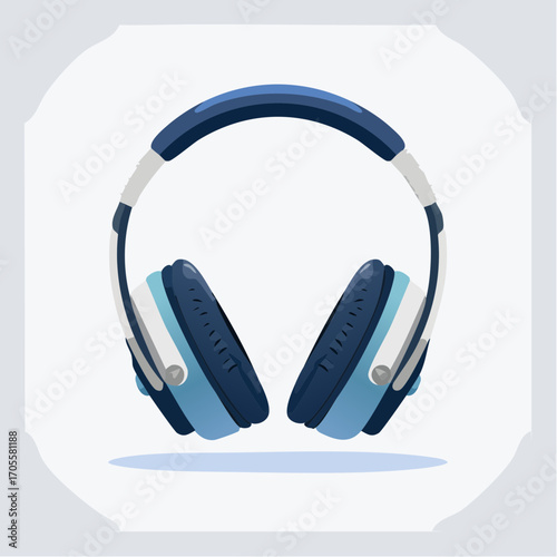 Modern Blue and White Headphones Icon Depicting Audio Equipment for Entertainment