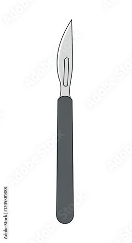 Surgical Scalpel with Sharp Blade and Dark Handle.