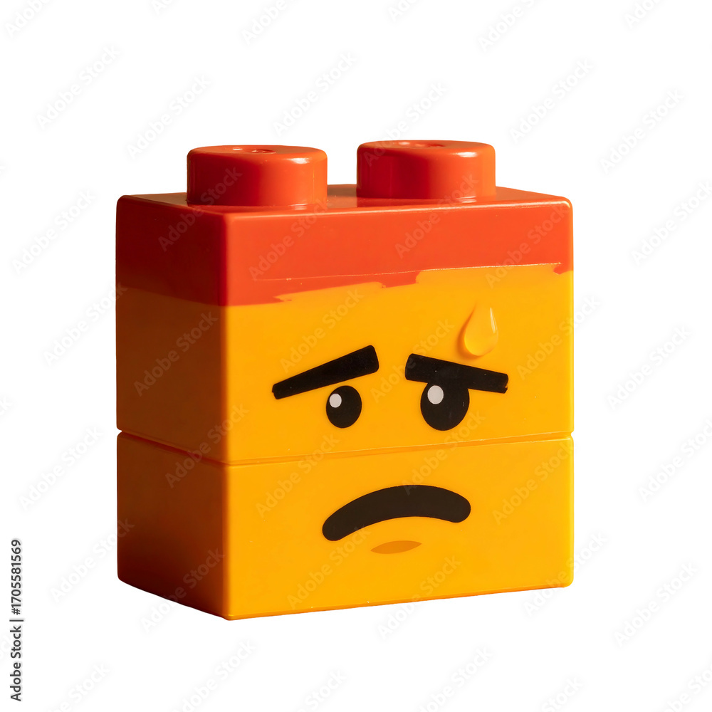 Fototapeta premium Conceptual lego brick with anxious expression on transparent background