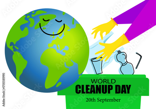 World Cleanup Day illustration. 20 September event. Environmental event. Cleanup day, World Earth Day. Vector illustration.