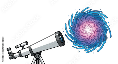 Telescope Observing a Colorful Spiral Galaxy.