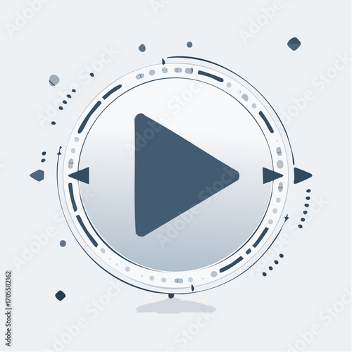Modern Play Button Icon Surrounded by Geometric Shapes on a Clean, Minimalist Background
