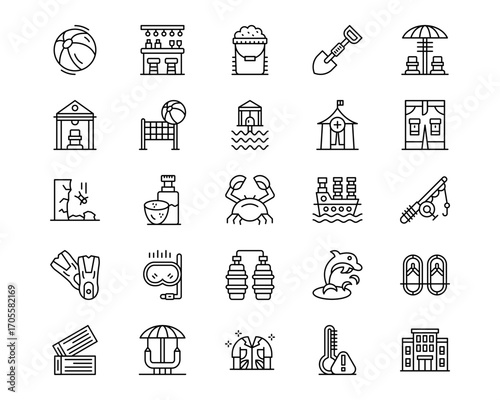 Beach Resort Line Vector Icons