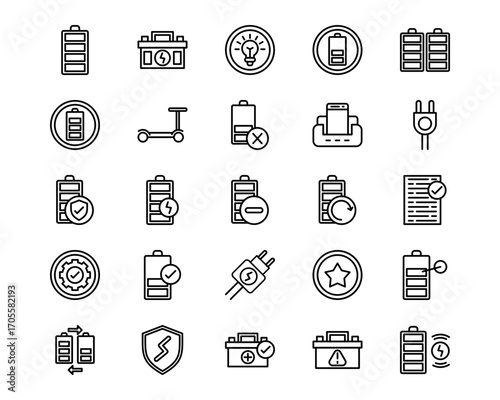 Battery and Power Line Vector Icons