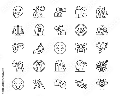 Bullying in Society Line Vector Icons