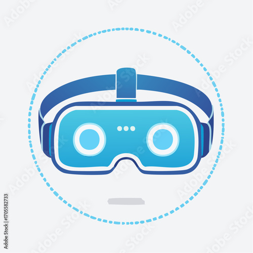 Modern Virtual Reality Headset Depicted in a Minimalist, Circular Icon with Blue Tones