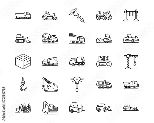 Construction Vehicles Line Vector Icons